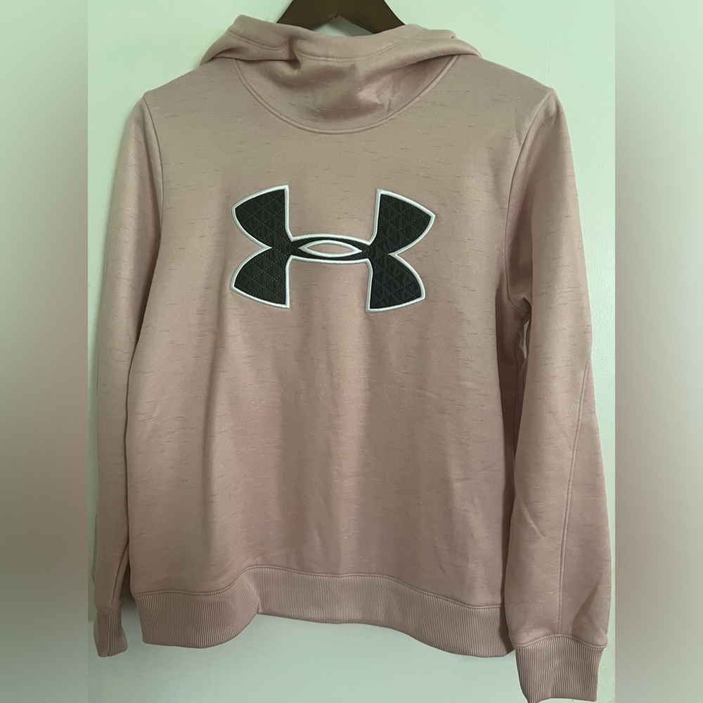 Under Armour Light Pink Loose Coldgear Mock Neck Hooded Sweatshirt, Size M